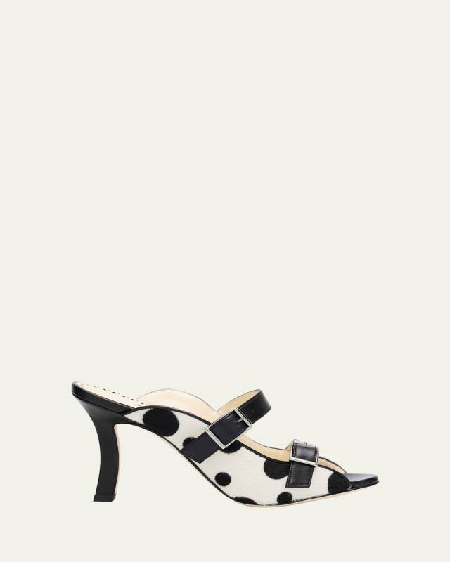 Capbal Polka Dot Calf Hair Mule Sandals